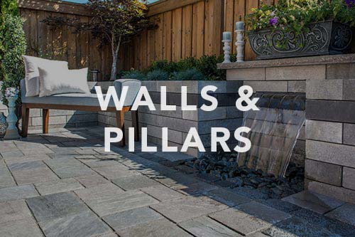 Stone wall with waterfall, link to walls and pilllars photo gallery.